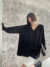 Loose V-Neck Solid Long Sleeves Blouse